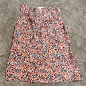 Boss Coral Cream and Purple Floral Sleeveless Silk Shirt